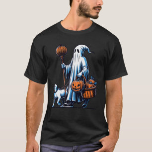 Funny Ghost Walking Dog Retro Floral Women Men Hal T-Shirt