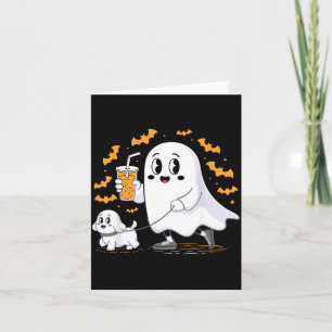 Funny Ghost Walking Dog Spooky Ghost Coffee Card