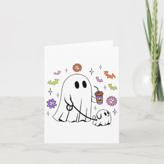 Funny Ghost Walking Dog Spooky Ghost Coffee Hallow Card