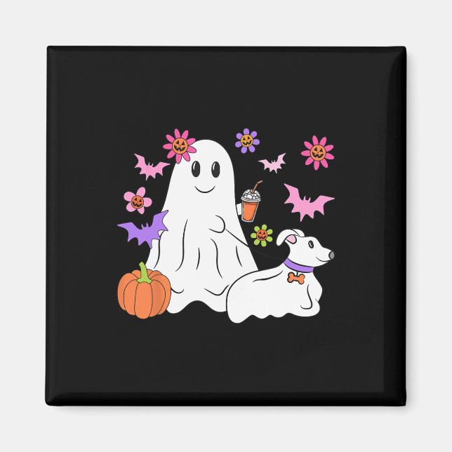 Funny Ghost Walking Dog Spooky Ghost Coffee Hallow Magnet (Front)
