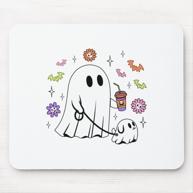 Funny Ghost Walking Dog Spooky Ghost Coffee Hallow Mouse Mat (Front)