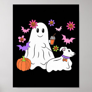 Funny Ghost Walking Dog Spooky Ghost Coffee Hallow Poster