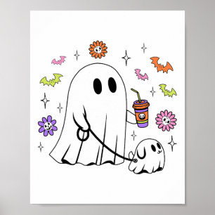 Funny Ghost Walking Dog Spooky Ghost Coffee Hallow Poster