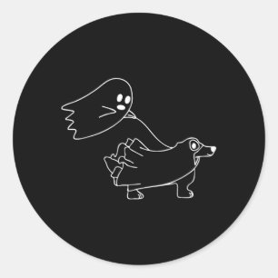Funny Ghost Walking Dog Spooky Season Halloween Classic Round Sticker