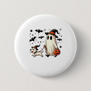 Funny Ghost Walking Dog Spooky Season Halloween Co 6 Cm Round Badge