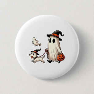 Funny Ghost Walking Dog Spooky Season Halloween Co 6 Cm Round Badge