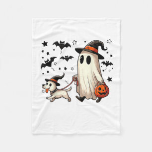 Funny Ghost Walking Dog Spooky Season Halloween Co Fleece Blanket