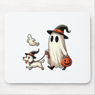Funny Ghost Walking Dog Spooky Season Halloween Co Mouse Mat