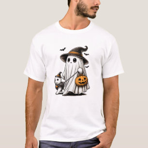 Funny Ghost Walking Dog Spooky Season Halloween Co T-Shirt
