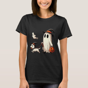 Funny Ghost Walking Dog Spooky Season Halloween Co T-Shirt