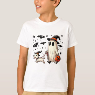Funny Ghost Walking Dog Spooky Season Halloween Co T-Shirt
