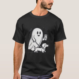 Funny Ghost Walking Dog Spooky Season Halloween Dr T-Shirt