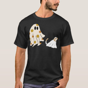 Funny Ghost Walking Dog Spooky Season Halloween Fl T-Shirt