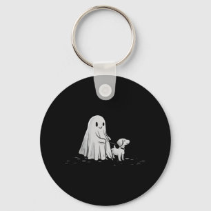 Funny Ghost Walking Dog Spooky Season Halloween Key Ring