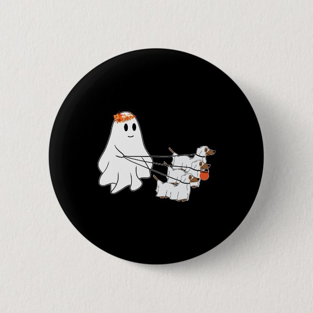Funny Ghost Walking With Three Dog Halloween Fall  6 Cm Round Badge (Front)