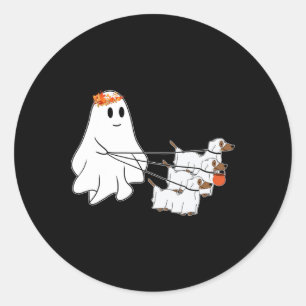 Funny Ghost Walking With Three Dog Halloween Fall  Classic Round Sticker