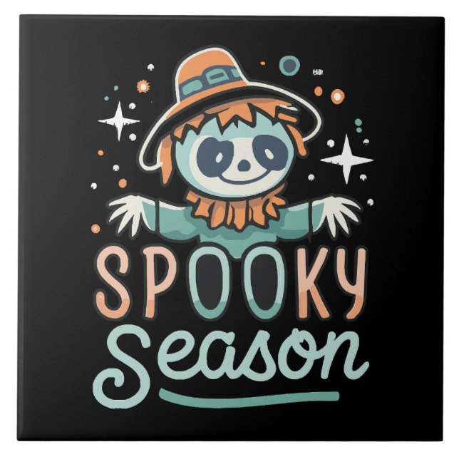 funny ghost with hats, spooky season tile (Front)