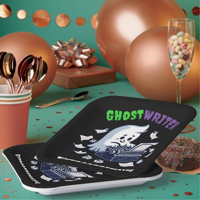 Funny Ghost Writer Extraordinaire Cute Ghost Paper Plate (Multi)
