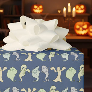 Funny Ghosts Happy Halloween Pixel Art Pattern Wrapping Paper