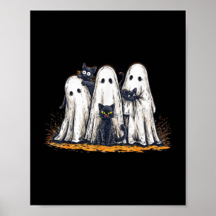 Funny Ghosts Holding Black Cats Halloween Ghost Ca Poster