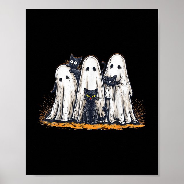 Funny Ghosts Holding Black Cats Halloween Ghost Ca Poster (Front)