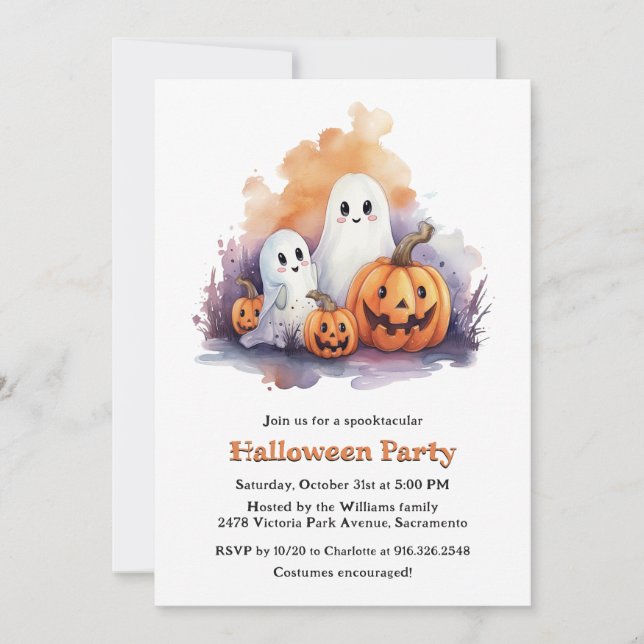Funny Ghosts Pumpkins Kids Halloween Party Invitation (Front)