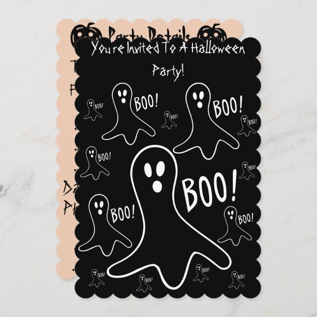 funny ghosts shouting boo black halloween Party Invitation (Front/Back)