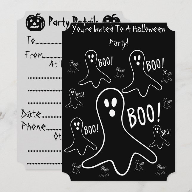 funny ghosts shouting boo black halloween Party Invitation (Front/Back)