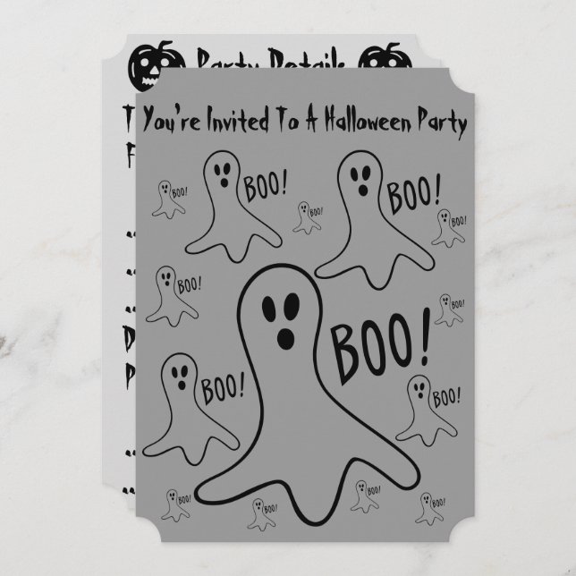 funny ghosts shouting boo halloween party invitation (Front/Back)