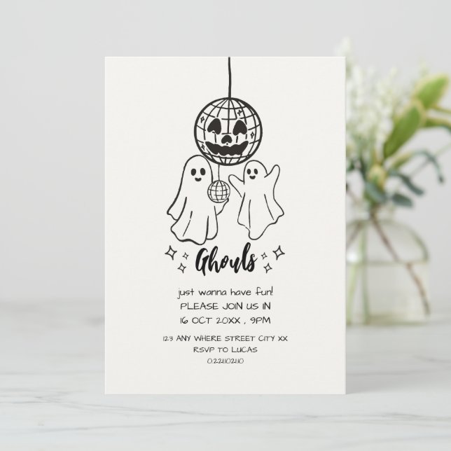 funny Ghouls halloween party doodle invitation (Standing Front)