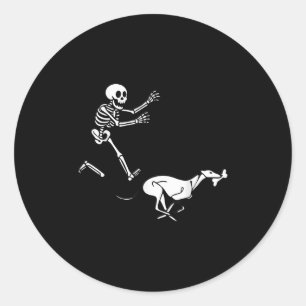 Funny Ghound Running Skeleton Halloween  Classic Round Sticker