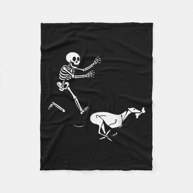 Funny Ghound Running Skeleton Halloween  Fleece Blanket (Front)