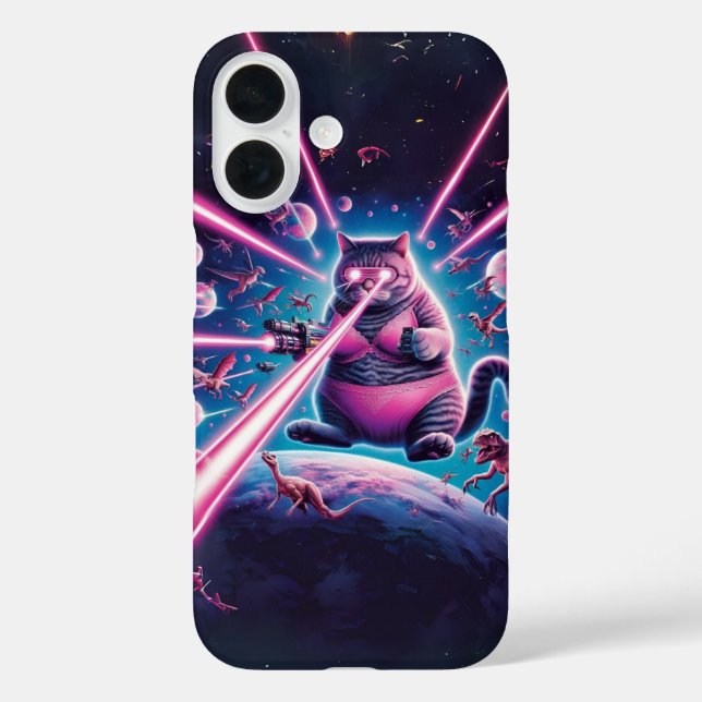 Funny giant cat and dinosaurs in space  Case-Mate iPhone case (Back)