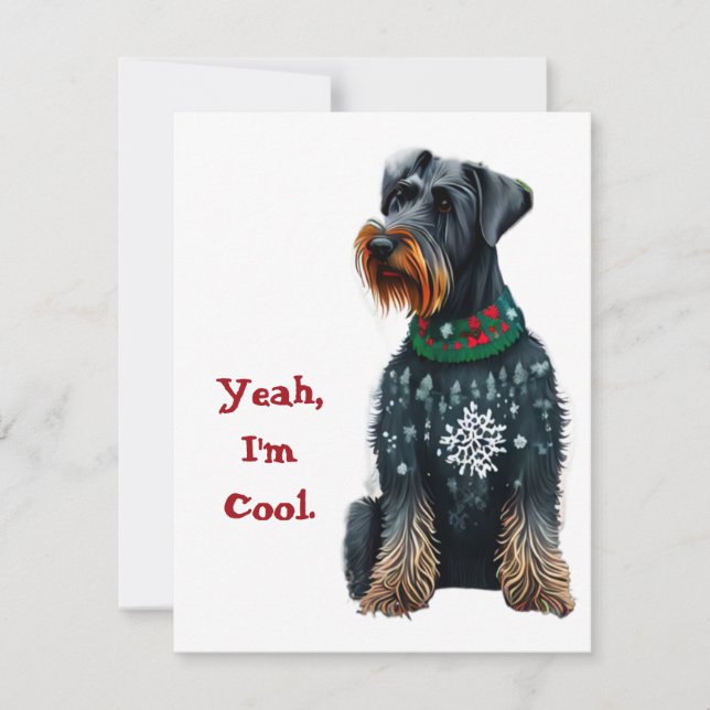 Funny Giant Schnauzer in Christmas Sweater Holiday Card (Front)