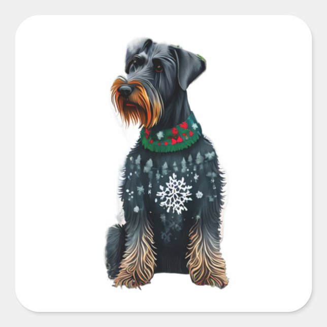 Funny Giant Schnauzer in Christmas Sweater Square Sticker (Front)