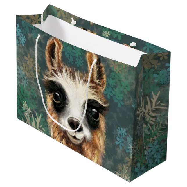 Funny Gift Bag with Curious Baby Llama (Front Angled)