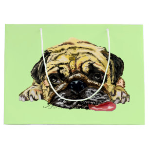 Funny Gift Bag with Pug Dog - Your Colours - Text
