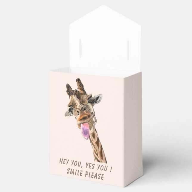 Funny Gift Box with Playful Giraffe - Custom Text (Opened)