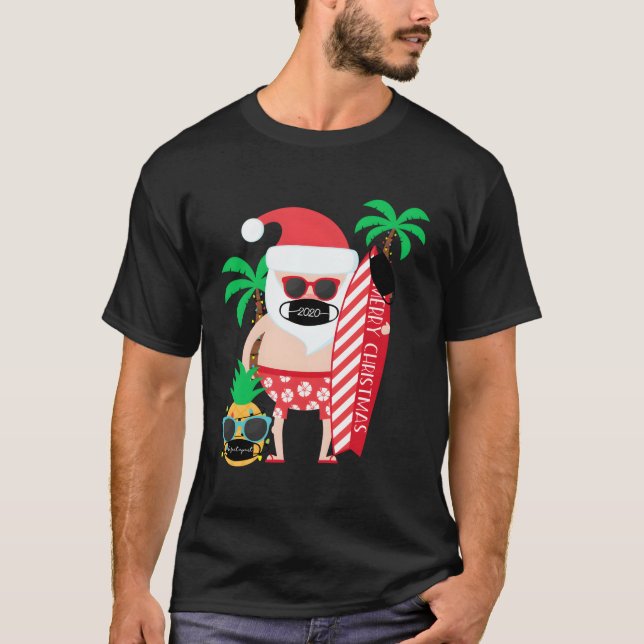 Funny Gift Christmas In July Surfing Santa With Ma T-Shirt (Front)