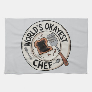 Funny Gift for Cooks: World's Okayest Chef Design Tea Towel
