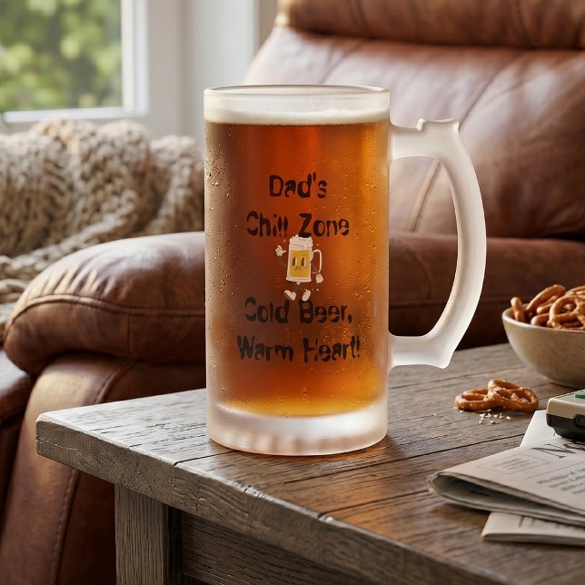 Funny Gift for Dad - Dad's Chill Zone Frosted Glass Beer Mug (Creator Uploaded)
