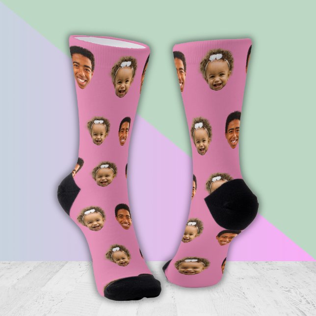 Funny Gift for Mum  – Custom 2 Face Photo Pink Socks (Funny Gift for Mom – Custom 2 Face Photo Pink Socks)
