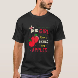 Funny Gift Watercolor Girl Run On Jesus And Apples T-Shirt