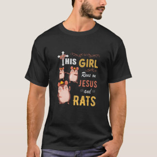 Funny Gift Watercolor Girl Run On Jesus And Rats T-Shirt
