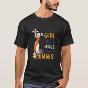 Funny Gift Watercolor Girl Run On Jesus And Tennis T-Shirt