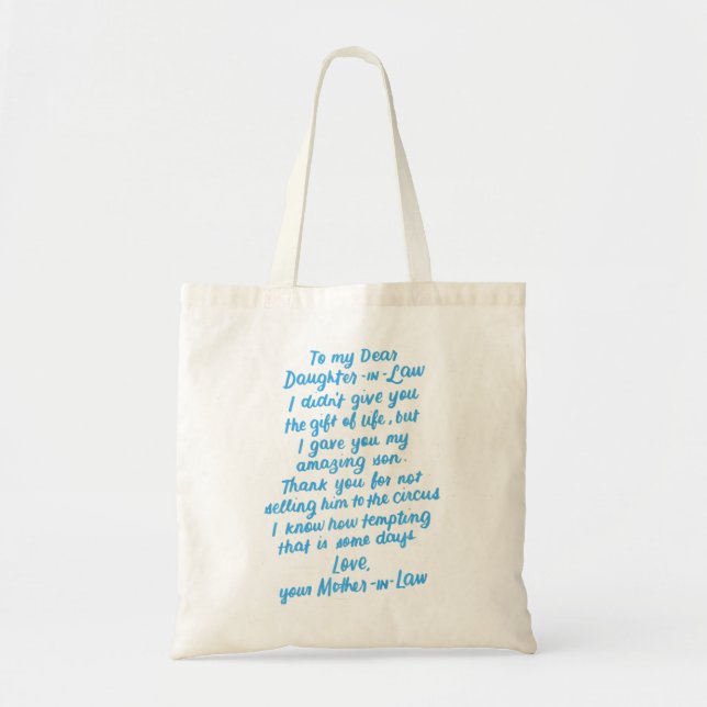 Funny Gifts for Daughter in Law Tote Bag (Front)