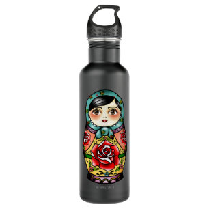 Funny Gifts Nesting Doll - Red Palette Flowers Mat 710 Ml Water Bottle