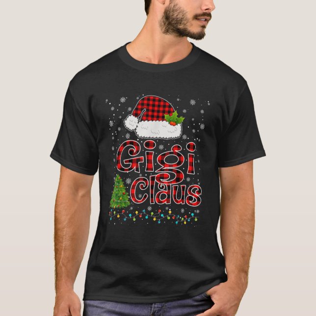 Funny Gigi Claus Christmas Lights Xmas Pajama Fami T-Shirt (Front)