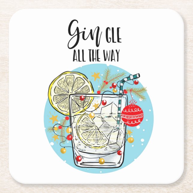 funny Gin christmas card jingle all the way Square Paper Coaster (Front)