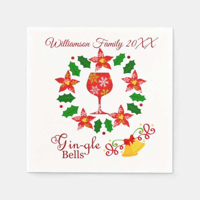 Funny Gin-gle Bells Christmas Napkin (Front)